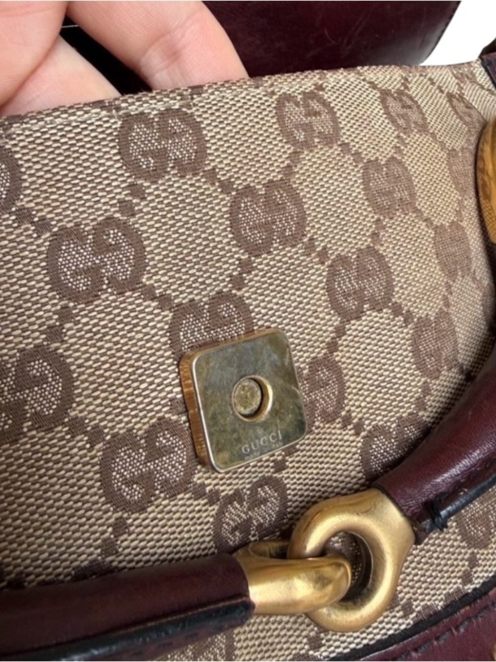 Gucci Horsebit Bag Tom Ford Era Vintage GG Canvas Clutch on Chain Burgundy - Picture 6 of 12